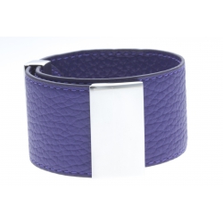 Bracelet acier cuir violet - largeur 3cm - longueur 23,5cm
