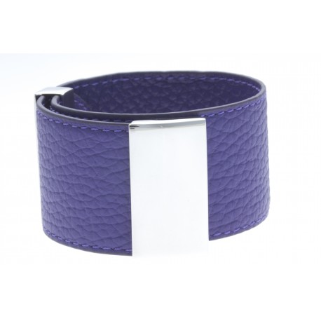Bracelet acier cuir violet - largeur 3cm - longueur 23,5cm