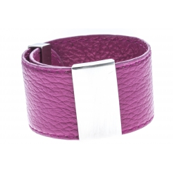Bracelet acier cuir rose - largeur 3cm - longueur 23,5cm