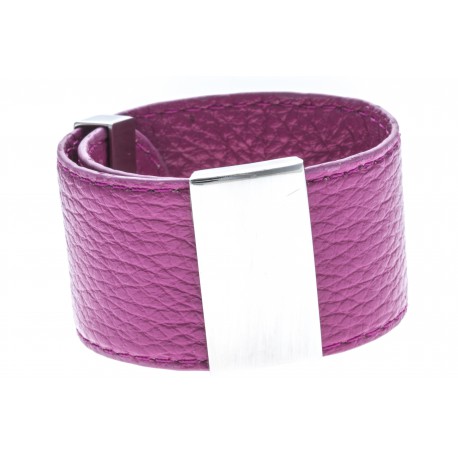 Bracelet acier cuir rose - largeur 3cm - longueur 23,5cm