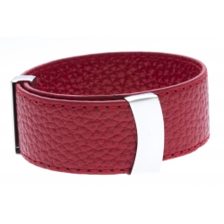 Bracelet acier cuir rouge - largeur 2cm - longueur 23,5cm