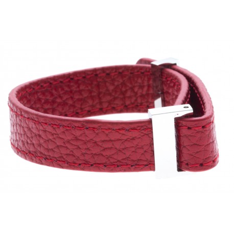 Bracelet acier cuir rouge - largeur 1cm - longueur 22cm