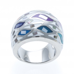Bague acier - nacre - émail - T 52 à 60