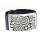 Bracelet en acier - émail - nacre- cuir noir - largeur 3cm - longueur 23,5cm