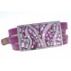 Bracelet acier - émail - nacre - cuir violet - 3 rangs de 0,8cm réglable