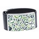 Bracelet acier - émail - nacre - cuir noir - largeur 3cm - longueur 23,5cm