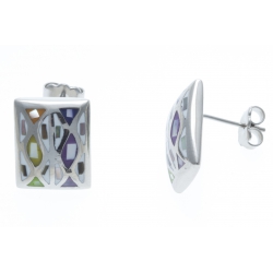 Boucles d'oreille acier - émail - nacre