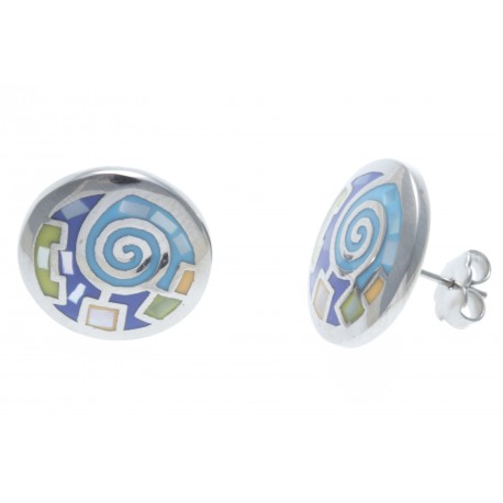 Boucles d'oreille acier - émail - nacre