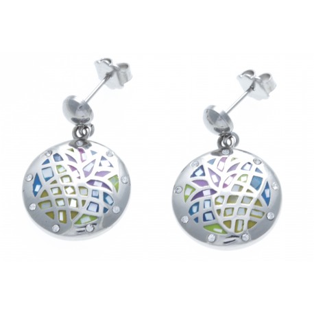 Boucles d'oreille acier - "ananas" - émail - nacre - strass