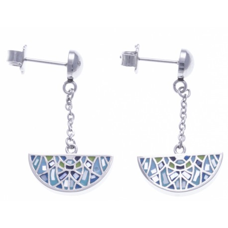 Boucles d'oreille acier - nacre - email