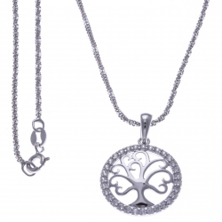 Collier argent rhodié 3,5g - "arbre de vie" - zircons - 40cm