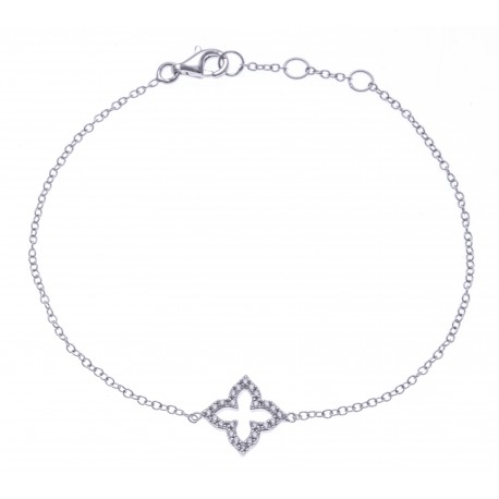 Bracelet argent rhodié 1,2g - fleur marocaine - zircons - 17+1+1+cm