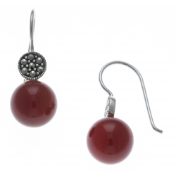 Boucles d'oreille argent rhodié 1,4g - marcassites - cornaline