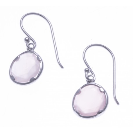 Boucles d'oreille argent rhodié 1,8g - calcedoine teintée rose