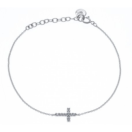Bracelet argent rhodié 1,9 - croix - zircons - 18+3cm