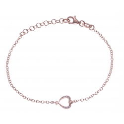 Bracelet argent rhodié 1,9g - coeur - rosé - zircons - 17+3cm