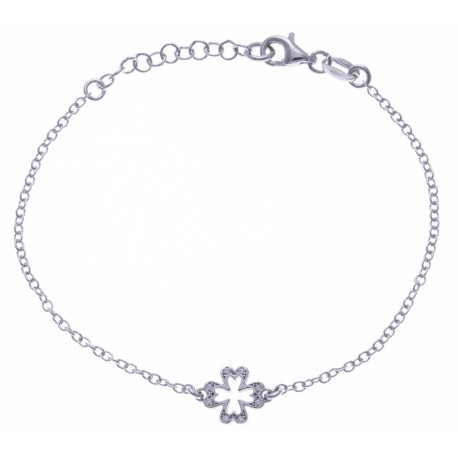 Bracelet argent rhodié 1,9g - trèfle - zircons - 17+3cm