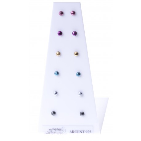 Présentoir 6 bos argent rhodié 2g - demi boules multicolores 4 mm