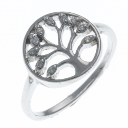 Bague argent rhodié 2,1g - arbre - zircons - T50 à 60