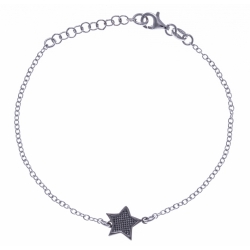 Bracelet argent rhodié 2,1g - 2 tons - noir et rhodié - étoile - 17+3cm
