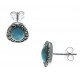 Boucles d'oreille argent rhodié 2,2g - marcassites - turquoise véritable