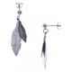 Boucles d'oreille argent rhodié 2,2g - 2 tons - plumes rhodiée et noire - 3cm