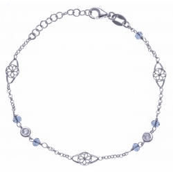 Bracelet argent rhodié 2,4g - cristaux et filigranes - 17+3cm