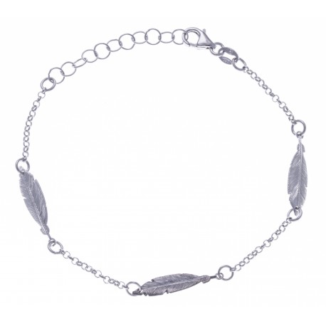 Bracelet argent rhodié 2,4g - 3 plumes 2 tons - rodié - noir - 17+3cm