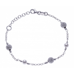 Bracelet argent rhodié 3g - boules diamantées et perles synthétiques - 17+3cm