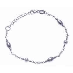 Bracelet argent rhodié 3g - ovales et perles synthétiques - 17+3cm