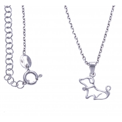 Collier argent rhodié  2,9g - chien - zircon - 38+5cm