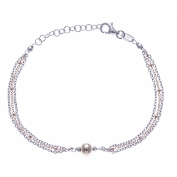 Bracelet argent rodié 3g - 2 tons rosé et rhodié - 3 fils + boule - 17+3cm