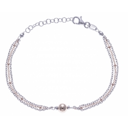 Bracelet argent rodié 3g - 2 tons rosé et rhodié - 3 fils + boule - 17+3cm