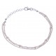 Bracelet argent rodié 3g - 2 tons rosé et rhodié - 3 fils + boule - 17+3cm