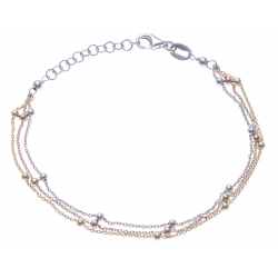 Bracelet argent rhodié 3g - 3 tons rosé, doré et rhodié - 3 fils - 17+3cm