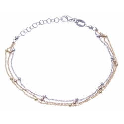 Bracelet argent rhodié 3g - 3 tons rosé, doré et rhodié - 3 fils - 17+3cm