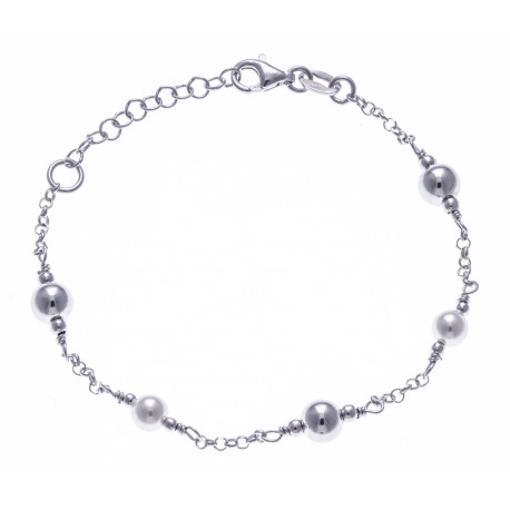 Bracelet argent rhodié 3g - boules et perles synthétiques - 17+3cm