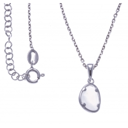 Collier argent rhodié 3g - calcedoine blanche - 40cm