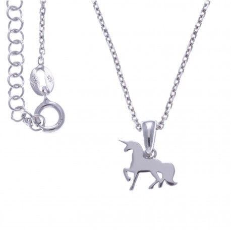 Collier argent rhodié 3g - licorne - 38+5cm