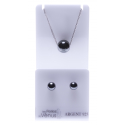 Set argent rhodié 3g collier 40+5cm - boucles d'oreille hématite