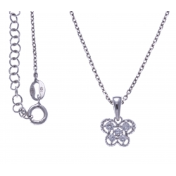 Collier argent rhodié 3,1g - papillon - zircons - 38+5cm