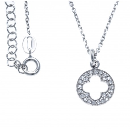 Collier argent rhodié 3,1g - croix  -  diam. 10mm - 38+5cm