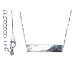 Collier argent rhodié 3,2g - nacre blanche - nacre abalone  - 40+5cm