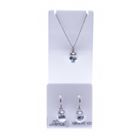 Set argent rhodié 3,4g collier 40+5cm - boucles d'oreille assorties - floating charms bleu marine