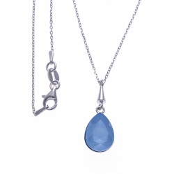 Collier argent rhodié 3,6g - cristal de Swarovski - summer blue - 40+5cm