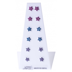 Présentoir 6 bos argent rhodié 3,6g - étoiles multicolores