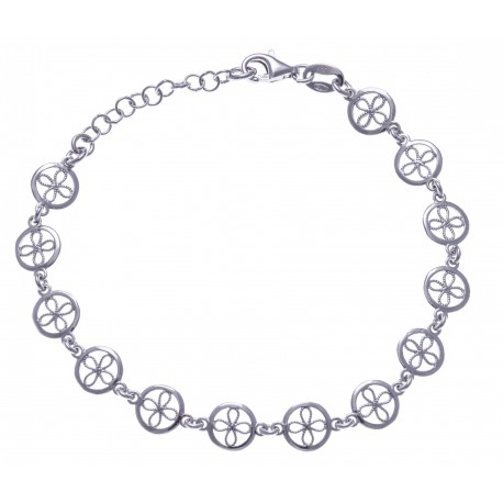 Bracelet argent rhodié 3,7g - ronds filigranés - 17+3cm