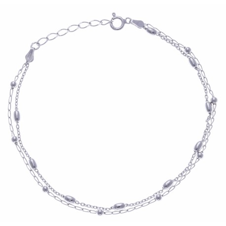 Chaine cheville argent rhodié 3,8g - 2 rangs - 22+3cm