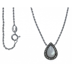 Collier argent rhodié 3,8g - marcassites - nacre blanche - 40cm