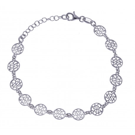 Bracelet argent rhodié 4g - ronds filigranés - 17+3cm